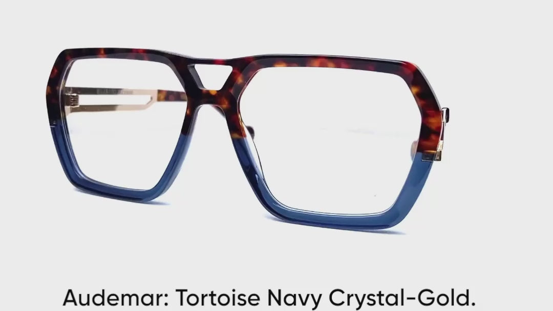 Load video: Audemar: Tortoise shell and Navy , Gold and Tortoise temples.